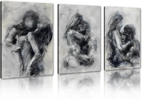 Miniatura 102 de Novatique 3 piezas de arte de pared sexy en blanco y negro para parejas desnudas, decoración de pared abstracta de amor para mujeres y hombres, arte