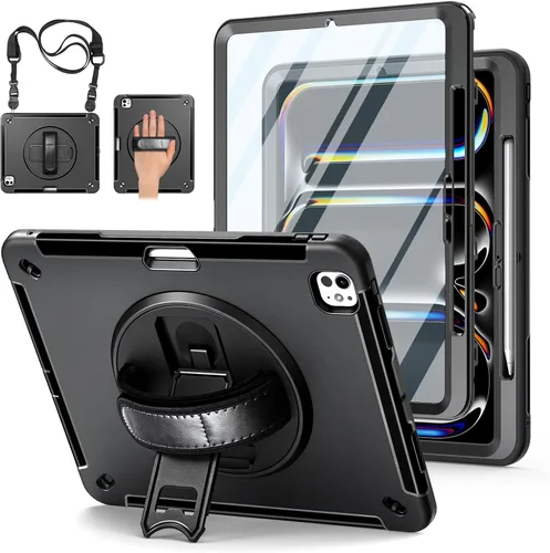 Miniatura 28 de Funda para iPad Pro 11 M5 2025/M4 2024: Funda protectora para iPad Pro de 11 pulgadas 5ª generación con protector de pantalla, soporte, asa y correa