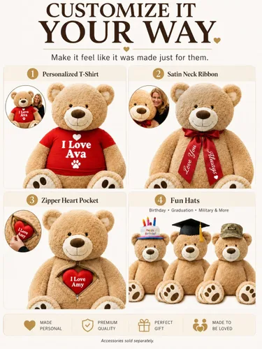 Miniatura 2 de Big Plush Oso de peluche personalizable gigante de 5 pies premium suave, peso 17 libras en caja grande, no envasado al vacío