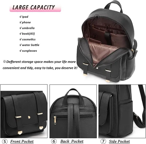 Miniatura 2 de MACCINELO Linda mochila de cuero para mujer, mochila pequeña con lazo para regalo de niñas, bolsa de hombro para mujer, 3