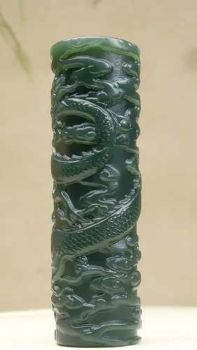Miniatura 3 de China Natural Hetian Nefrita Verde Jade Tallado Dragón Real Colgante Amuleto