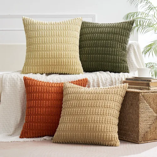 Miniatura 21 de MIULEE Juego de 4 fundas de almohada decorativas de pana estilo bohemio de primavera de 18 x 18 pulgadas para sofá, sala de estar, sofá y cama