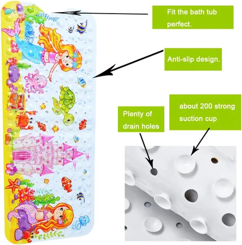 Miniatura 2 de Tapete de baño antideslizante para baño interior para niños, niñas y niños, tapete de ducha de animales marinos de dibujos animados, tapete de baño