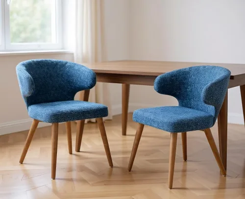 Miniatura 8 de VESCASA Juego de 2 sillas de comedor modernas de felpilla con patas de madera, sillas laterales tapizadas con respaldo curvado para comedor/sala
