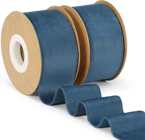Keypan Cinta de terciopelo azul polvoriento, cintas de tela hechas a mano de 1-1/2 pulgadas de ancho para decoración de Navidad, ramo de flores,