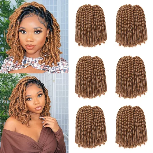 Xtrend - Cabello trenzado de ganchillo con rizos de resorte, color rubio miel, 8 pulgadas, para rizos de mariposa desgastados, extensiones de 27#