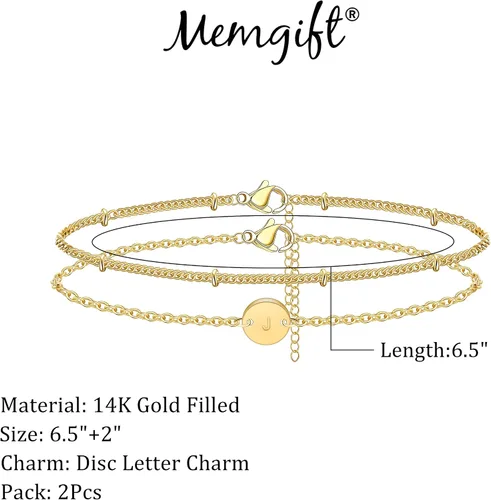 Miniatura 3 de Pulsera de letras con cuentas personalizada de 26 discos del alfabeto para niñas, chapada en oro de 14 quilates