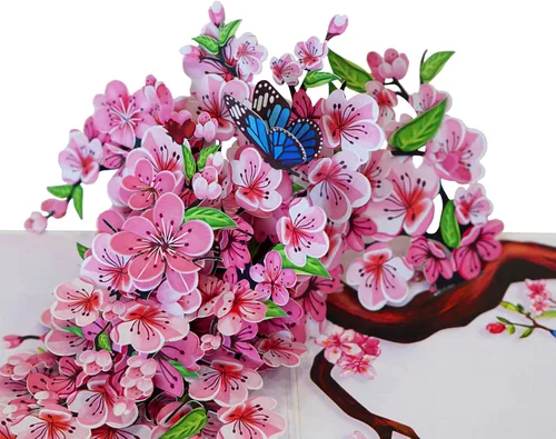 Miniatura 3 de Tarjetas de cumpleaños 3D de flor de cerezo para mujer, tarjeta desplegable para el día de la madre, aniversario 3D, día de San Valentín, regalos
