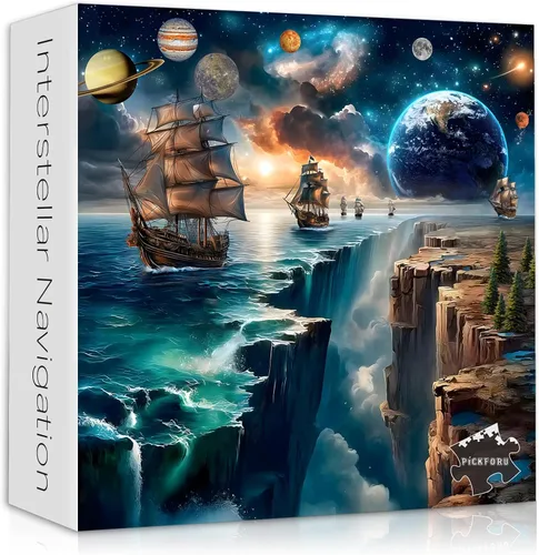 PICKFORU Rompecabezas de paisaje de fantasía de 1000 piezas, rompecabezas de noche estrellada de galaxia del espacio exterior, naturaleza, océano,