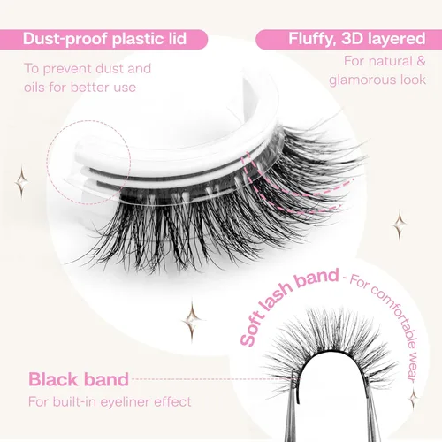 Miniatura 5 de CALAILIS Pestañas autoadhesivas, 5 pares de pestañas postizas a presión de aspecto natural, sin pegamento, reutilizables, pestañas postizas