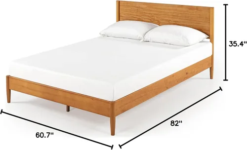 Miniatura 14 de Zinus Allen Marco de cama de plataforma de madera de mediados de siglo, base de madera maciza, soporte de listones de madera, no necesita somier