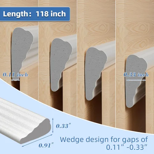Miniatura 3 de Tira de sellado de puerta de cuña de 118 pulgadas para marco de puerta, aislamiento de ventana autoadhesivo para invierno, relleno de espuma oscura