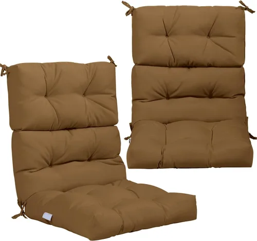 Miniatura 13 de Tangkula Cojín para silla de respaldo alto para patio, almohadillas de asiento para silla con lazos antideslizantes, cojines de repuesto