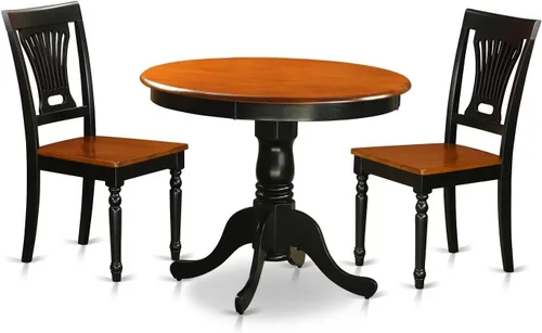 East West Furniture ANPL3-BLK-W Juego de muebles de comedor de 3 piezas contiene una mesa de cocina redonda con pedestal y 2 sillas de comedor, 36 x