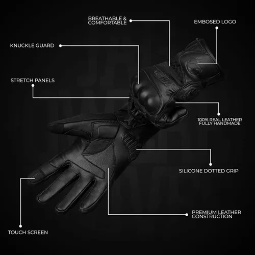 Miniatura 4 de J.A.G. Guantes de motocicleta – Guantes de motocicleta perforados de cuero premium para hombres con protección de nudillos Guantes de motocicleta