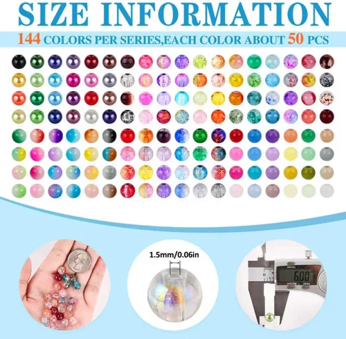 Miniatura 2 de XSEINO Juego de aproximadamente 7200 cuentas de vidrio de 0.236 pulgadas para hacer pulseras, 144 diseños surtidos, serie de colores especiales