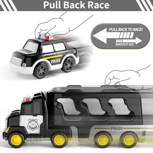 Miniatura 3 de Bennol Juguetes de camiones de policía para niños pequeños de 5 en 1 para niños de 1, 2, 3, 4 y 5 años, vehículos de rescate de policía, camiones