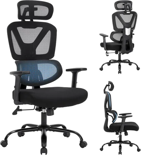 Silla de oficina ergonómica, silla de escritorio para computadora con soporte lumbar ajustable y reposacabezas 3D, reposabrazos 5D, reclinable de