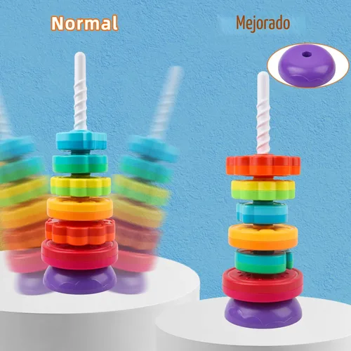 Miniatura 3 de BYFWH Juguetes giratorios apilables para bebés de 12 meses en adelante, anillo de arcoíris, flores, animales, frutas, apilador, juguetes ABS