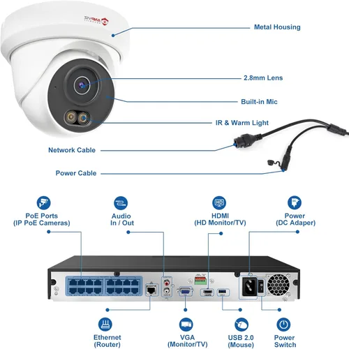Miniatura 3 de Anpviz Sistema de cámara de seguridad PoE de 16 canales, NVR comercial de 12 MP 4K 16 canales para negocios, 12 cámaras de torreta IP con cable de 6