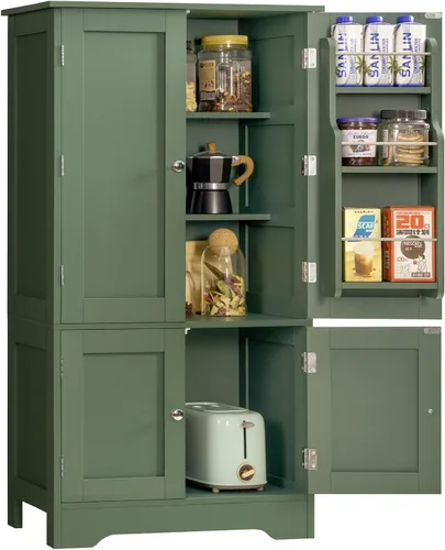 Miniatura 13 de TEENFON Armario de despensa de 43 pies de alto con 4 puertas, armario de cocina con 6 estantes de puerta, armario de almacenamiento-despensa