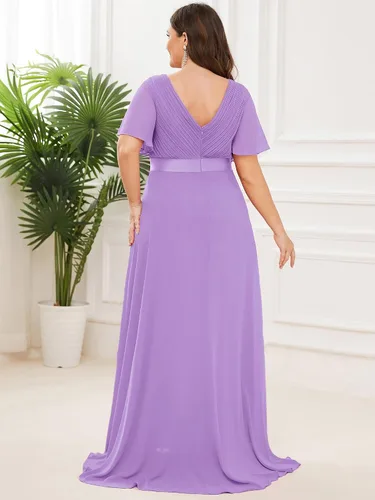 Miniatura 115 de Ever-Pretty Vestido formal para mujer, Navidad, Año Nuevo, cuello en V, gasa, talla grande, largo hasta el suelo, vestido de dama de honor