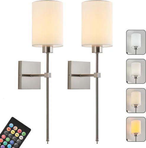 Miniatura 18 de Juego de Dos Apliques de Pared a Batería, Luz de Pared Inalámbrica Recargable con Control Remoto, Regulable, Luz Ámbar/Blanco Cálido/Blanco Negro