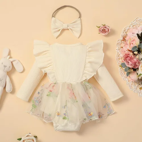 Miniatura 7 de Sasaerucure Traje de manga larga para bebé niña de otoño e invierno, mameluco de encaje con tutú de una pieza, mameluco de punto