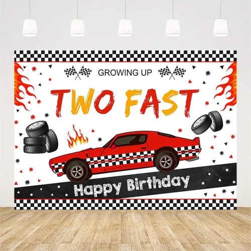 Miniatura 2 de SENDY Carro de carreras de 7 x 5 pies, dos telón de fondo rápido, decoración de fiesta de segundo cumpleaños, suministros para niños, tablero