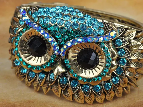Miniatura 4 de Alilang Pulsera de cara de búho con diamantes de imitación de cristal de pájaro antiguo