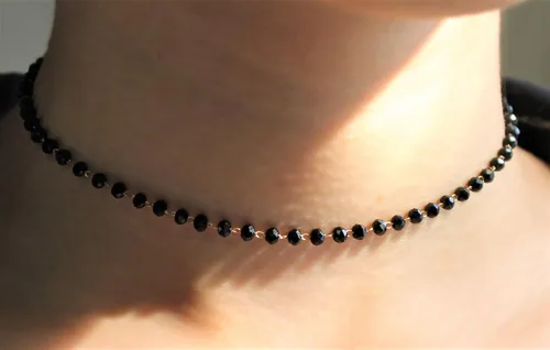 Miniatura 7 de POMINA Delicada gargantilla negra con cuentas de cristal, gargantilla de cuentas de cristal multifacéticas para mujer