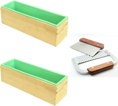 Miniatura 19 de Molde de Pan de Jabón de Silicona Rectangular Flexible con Caja de Madera para Suministros de Fabricación de Jabón de 42oz.. Morado