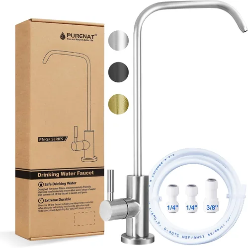Miniatura 11 de Grifo de agua potable – Grifo de agua filtrado de vástago de rosca larga para encimera gruesa, grifo de ósmosis inversa sin plomo con manguera