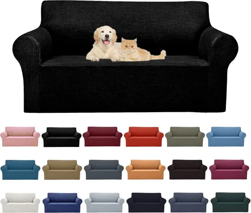 Miniatura 24 de Cupuamon Funda elástica para sofá de 1 plaza, funda protectora de muebles con parte inferior elástica de tela jacquard a cuadros pequeños para Beige