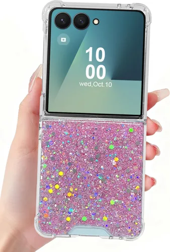 Miniatura 22 de Funda para Samsung Galaxy Z Flip 3 con purpurina, bonita funda transparente con diseño, brillante, reflectante, con destellos, cubierta de teléfono