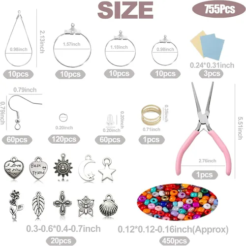 Miniatura 3 de XKCWXY 755 Piezas Aros con Cuentas para Hacer Joyas, con Accesorios para Aretes Aros con Cuentas Redondos en Forma de Lágrima, Ganchos y Respaldos