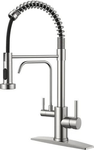 Miniatura 10 de FORIOUS Grifo de cocina con rociador extraíble, grifo de fregadero clásico de resorte extraíble de acero inoxidable comercial de una sola manija