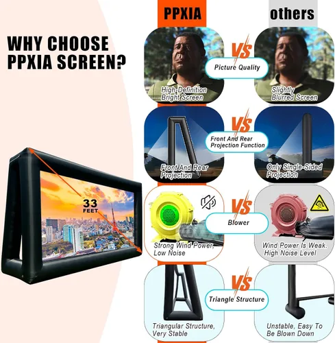 Miniatura 2 de Pantalla de proyector inflable para exteriores de 33 pies, pantalla de cine inflable para exteriores con soplador de aire, fácil de instalar