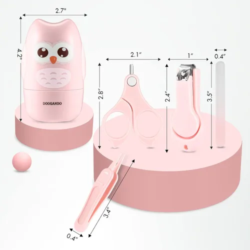 Miniatura 5 de Cortauñas para bebé, kit de uñas seguro 4 en 1 con bonito estuche, cortaúñas, tijeras, pinzas, juego de lima de uñas para recién nacidos, bebés, Rosa