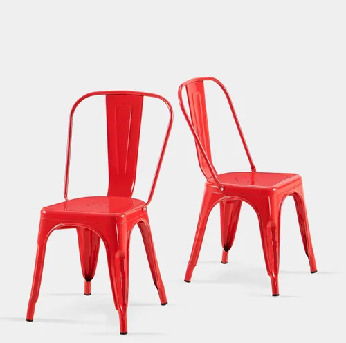 Miniatura 8 de Juego de 8 sillas de comedor de metal verde alpino, sillas de cocina apilables retro estilo granja, sillas laterales de acero verde oscuro para café