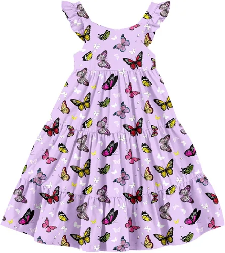 Miniatura 23 de Vieille Vestido de verano para niñas pequeñas, con volantes, sin mangas, casual, vestido de playa, escalonado, vestido de princesa para 2-8 años