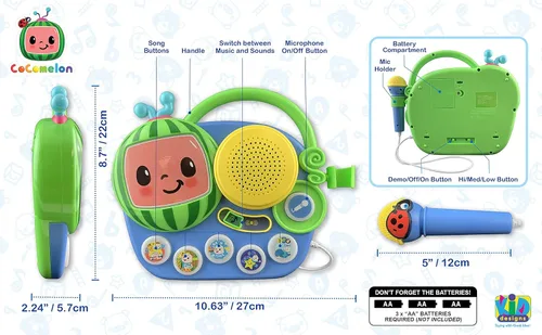Miniatura 6 de eKids Cocomelon Juguete Singalong Boombox con micrófono y música incorporada, juguetes para niños pequeños para fanáticos de los regalos de Cocomelon