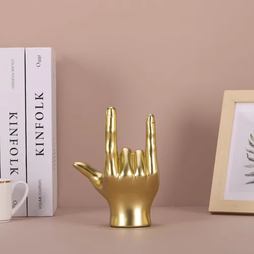 Miniatura 4 de DOVDOV Estatua de gesto "I Love You", detalles dorados para decoración del hogar, decoración de escultura de mano de arte moderno, oficina, boda