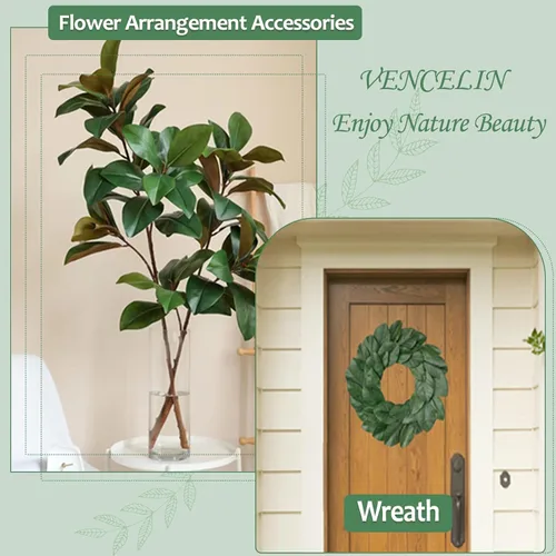 Miniatura 3 de Hojas de magnolia artificiales más grandes, hojas de magnolia verde falsas para decoración de boda, marcapáginas, decoración de hojas falsas
