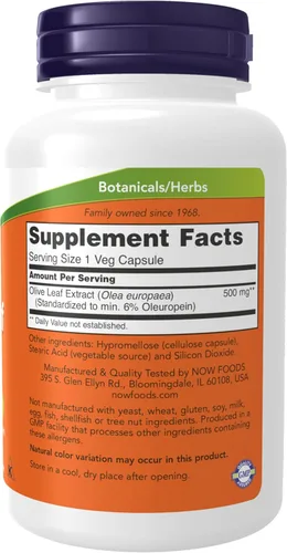 Miniatura 2 de NOW Foods Suplementos, Extracto de hoja de olivo 500 mg, eliminador de radicales libres*, 60 cápsulas vegetales