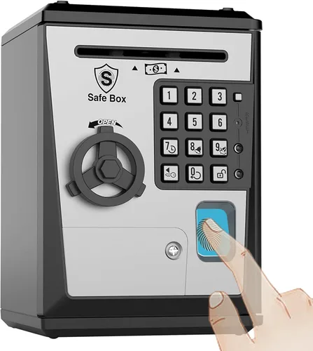 Miniatura 9 de Banco seguro para niños, alcancía con contraseña y bloqueo de huellas dactilares, banco de dinero de voz, regalo genial y educativo para niños