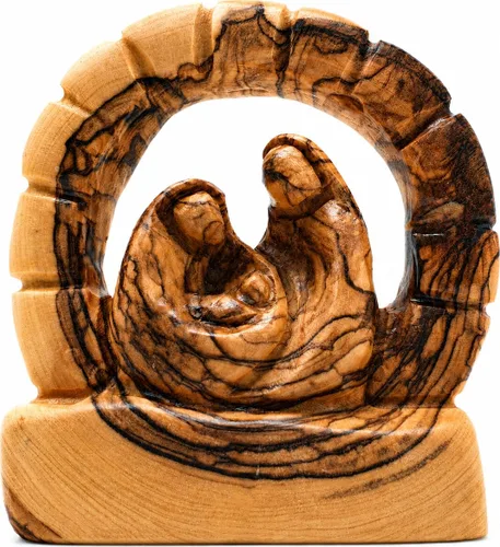 Miniatura 11 de Zuluf HOF027 - Figura de madera de olivo de 3.1 pulgadas, pequeña Natividad tallada a mano de José, Virgen María y Niño Jesús, inauguración de casa
