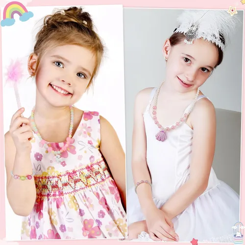 Miniatura 7 de Sumind 6 juegos de joyas para niñas pequeñas, collar de cuentas y pulsera para disfraz, joyas, regalos de princesa para fiestas (estilo mágico)