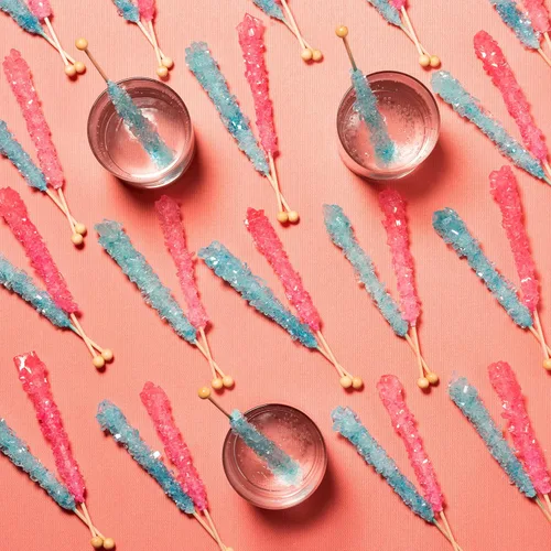 Miniatura 7 de Palitos de azúcar de caramelo de roca azul claro y rosa claro, 12 golosinas envueltas individualmente, sabor a algodón de azúcar y cereza