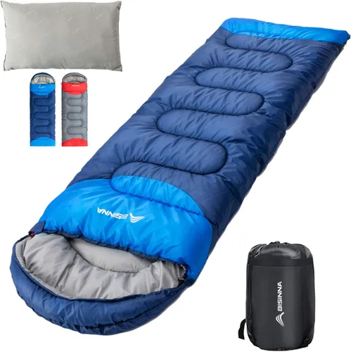 BISINNA - Saco de dormir con almohada - Saco de dormir para 4 estaciones, ligero, impermeable, cálido y lavable para adultos, niños, mujeres,
